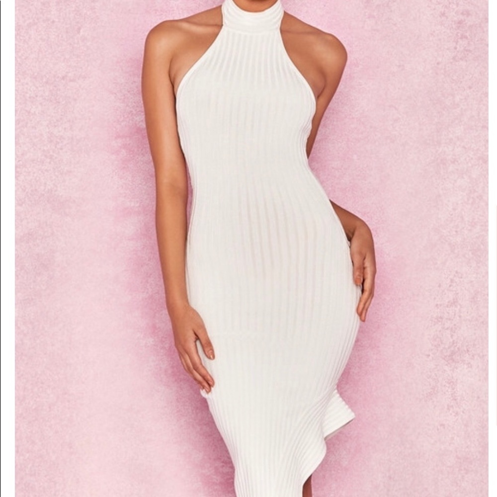 “Secs” white bandage halter dress